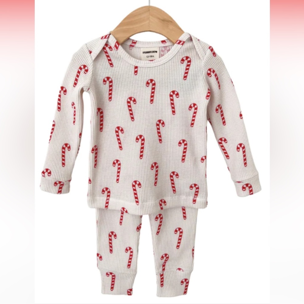 Spearmint Love Candy Cane Waffle Knit Jammies